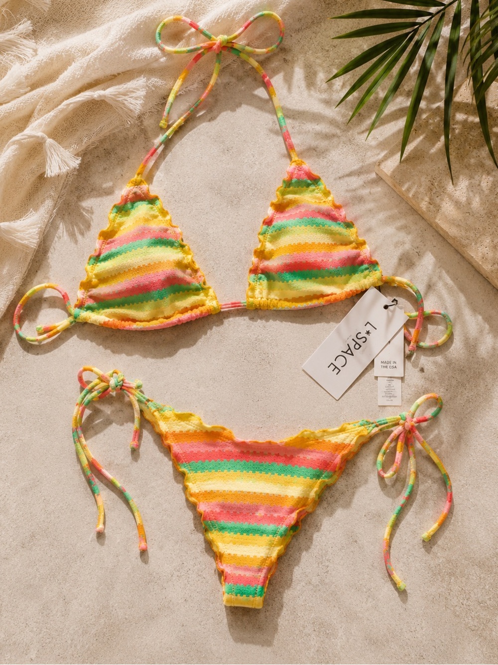 L*SPACE Maggie Top Roger & Bitsy Bottom Bikini Set Under The Sun Stripe Large